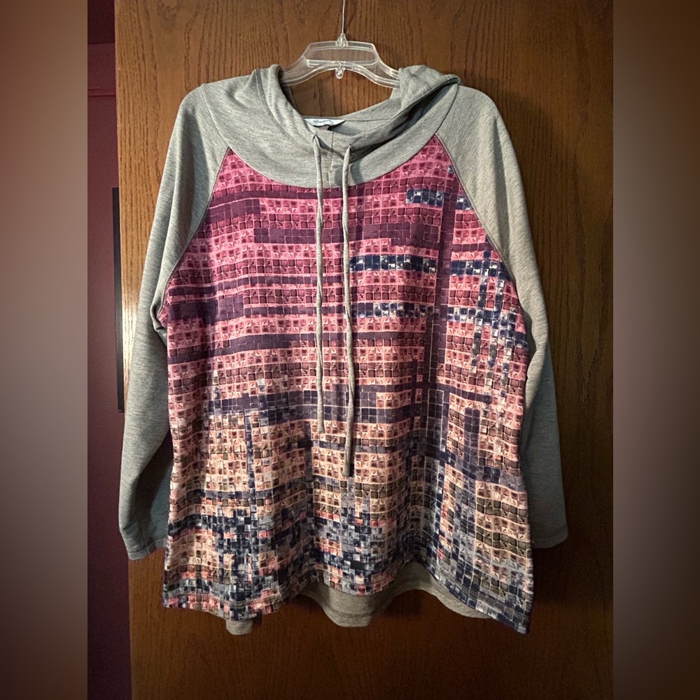 CJ Banks Cute Lightweight Hoodie Gray & Multi-color 1X